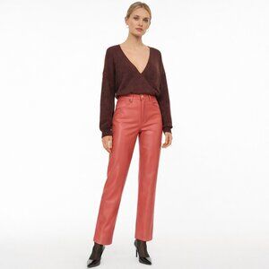 Wilfred soft rasberry High-Waist Vegan Leather Straight-Leg Pants Size 4 hi-rise